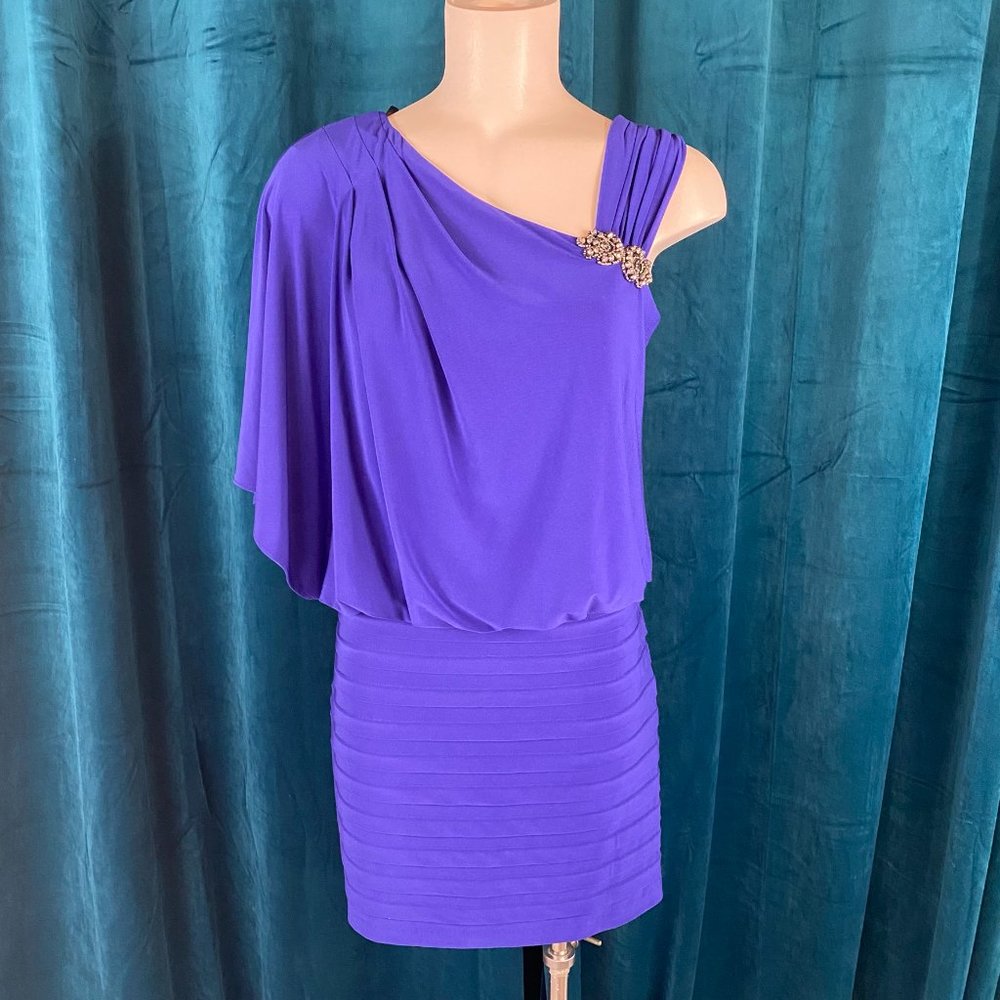 Xscape  Embellished Jersey Blouson Dress Blue